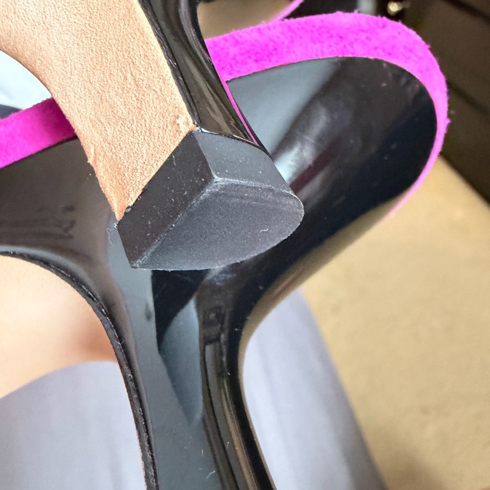 Tory Burch Fuchsia Suede Crystal-Embellished Slide Mules - Picture 7 of 8